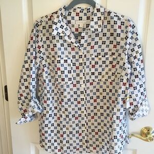 SALE. BUY 2/$30. NWT. Charter Club Printed Roll Tab Sleeve Blouse M